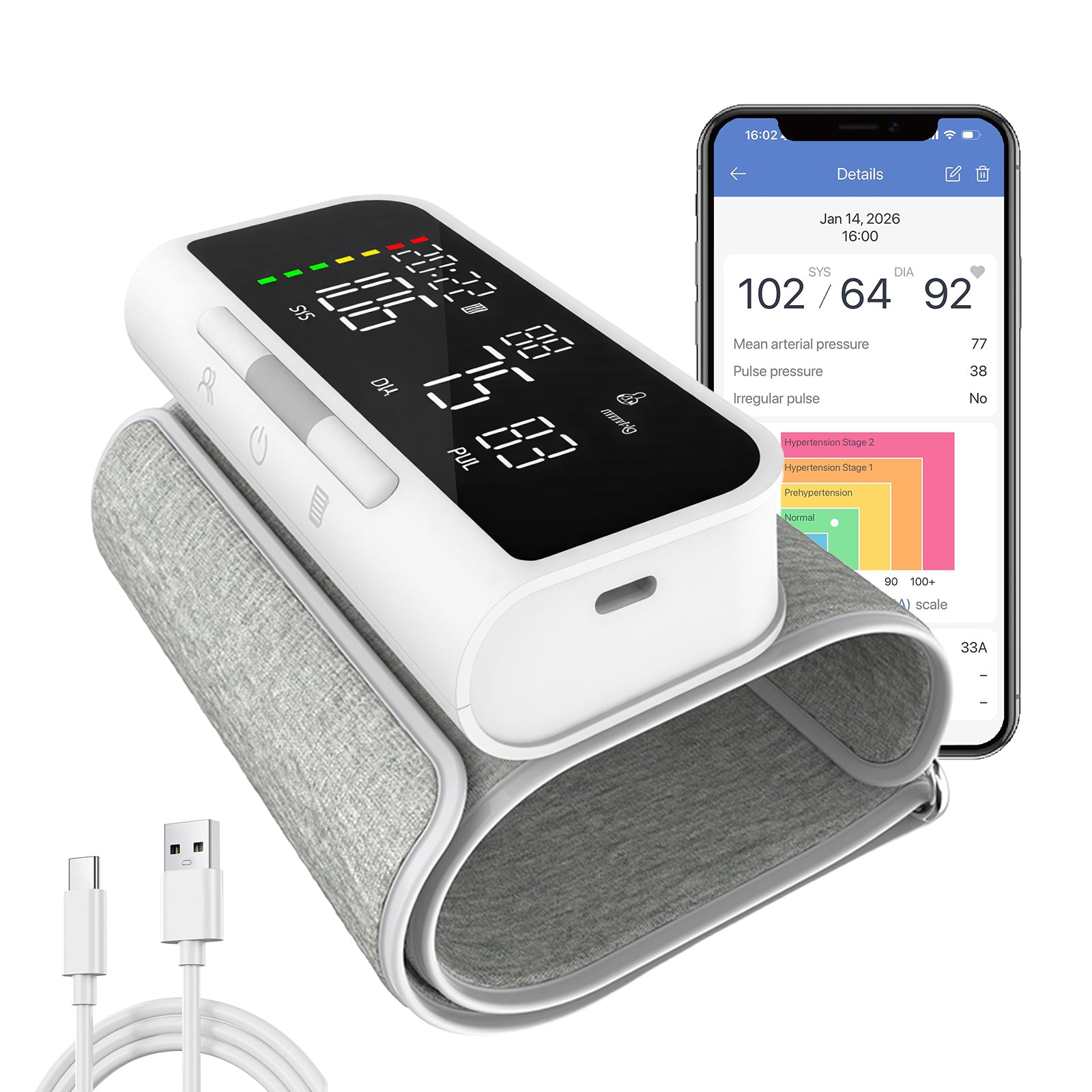 @AL21 Bluetooth Blood Pressure Monitor Upper Arm - Rechargeable Automatic BP Machine for Home Use, Accurate Digital Smart Wireless Kit with Large Cuff (8.7-16.5"), App Data Sync, 2 Users