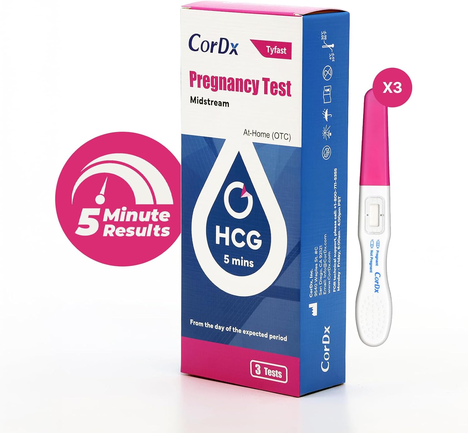 CorDx One Step hCG Pregnancy Test Midstream 3 Pack