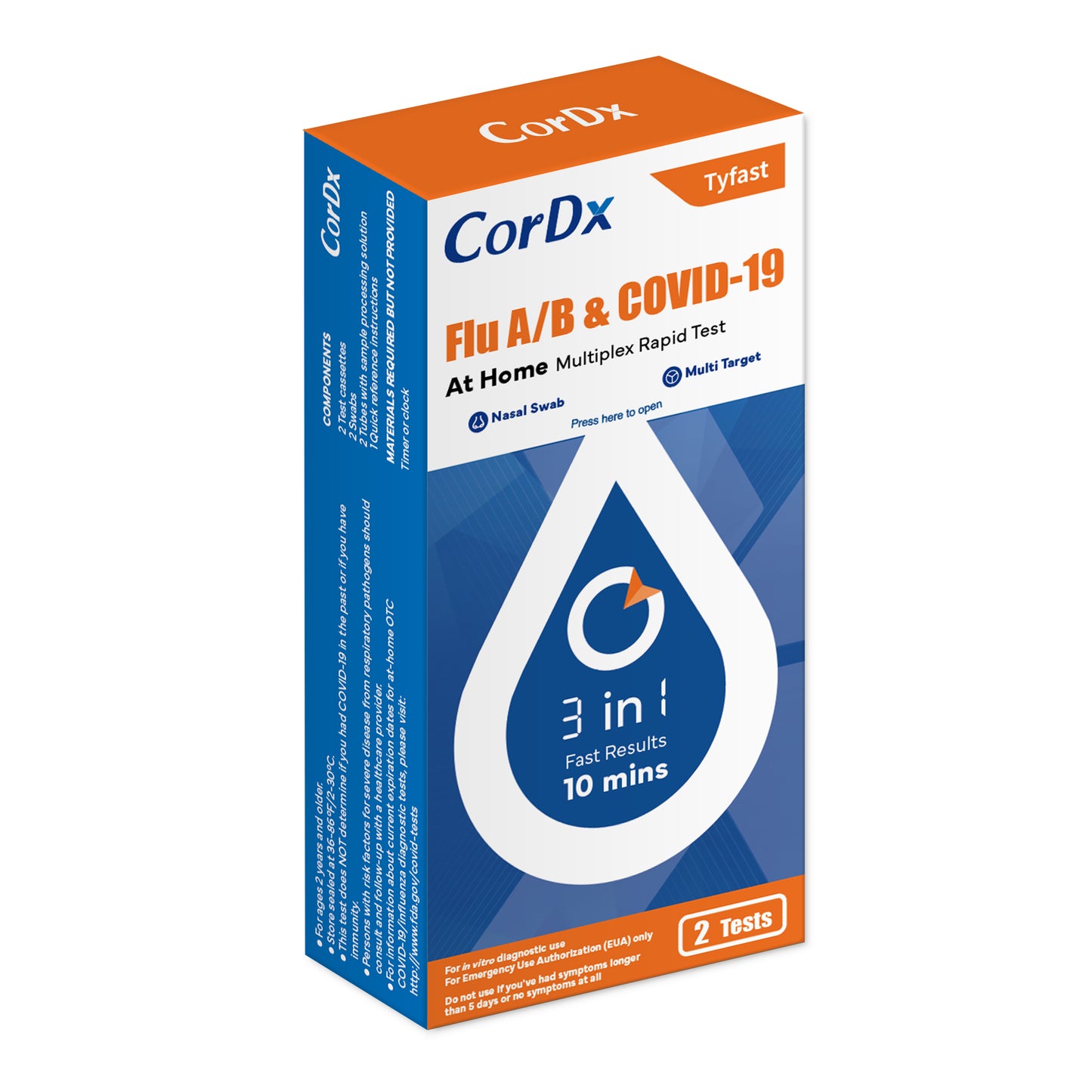 In Stock!!! CorDx TyFast Flu A/B & COVID-19 At Home Multiplex Rapid Test