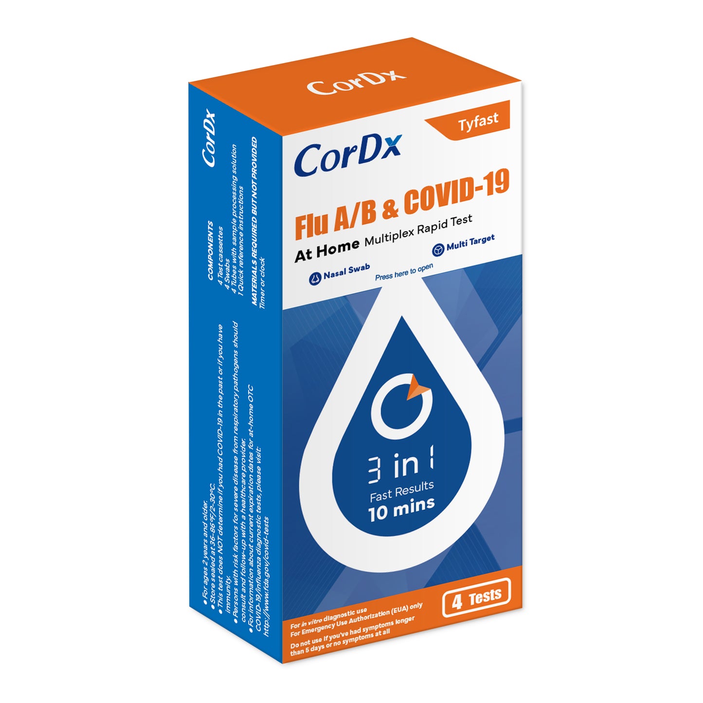 In Stock!!! CorDx TyFast Flu A/B & COVID-19 At Home Multiplex Rapid Test