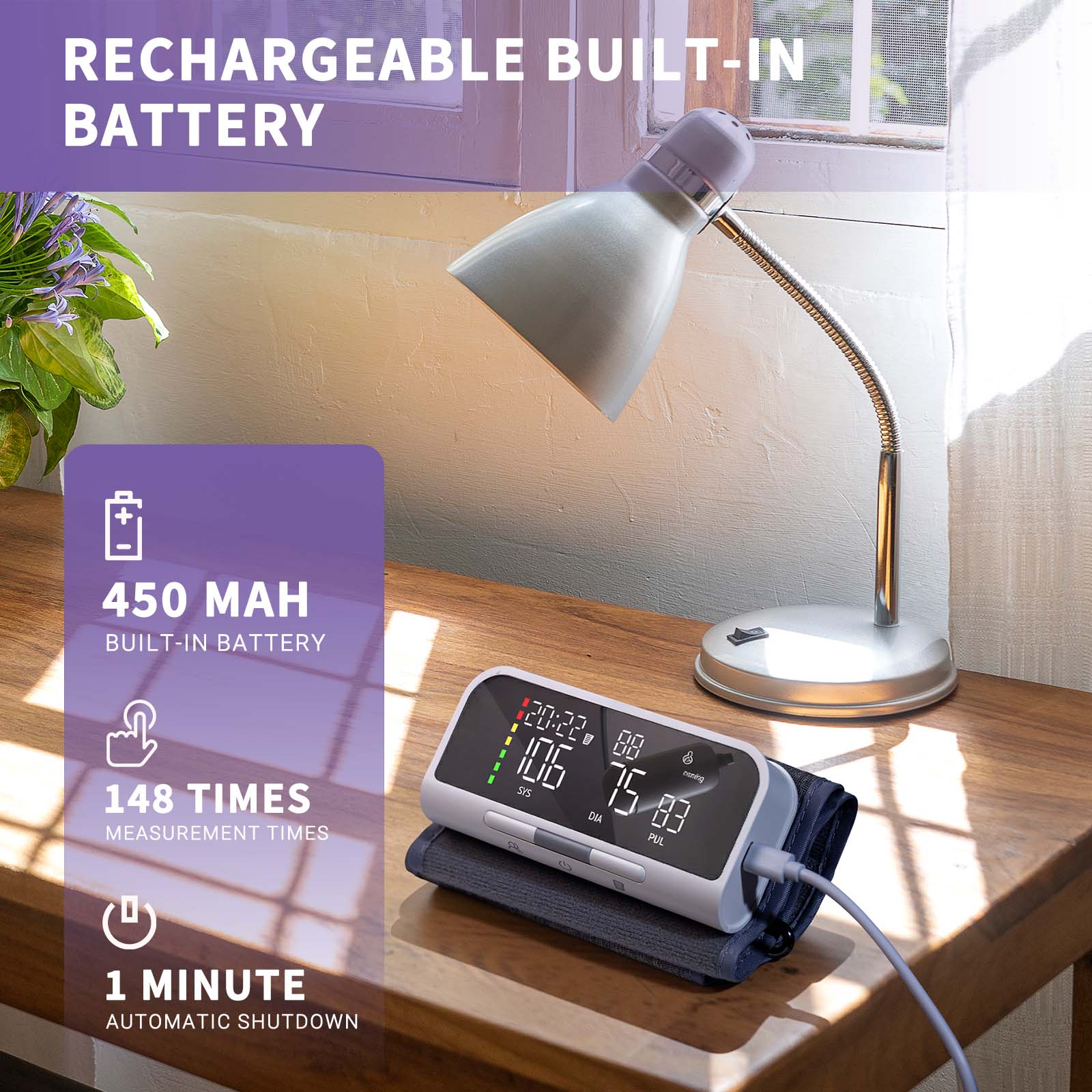 @AL21 Bluetooth Blood Pressure Monitor Upper Arm - Rechargeable Automatic BP Machine for Home Use, Accurate Digital Smart Wireless Kit with Large Cuff (8.7-16.5"), App Data Sync, 2 Users