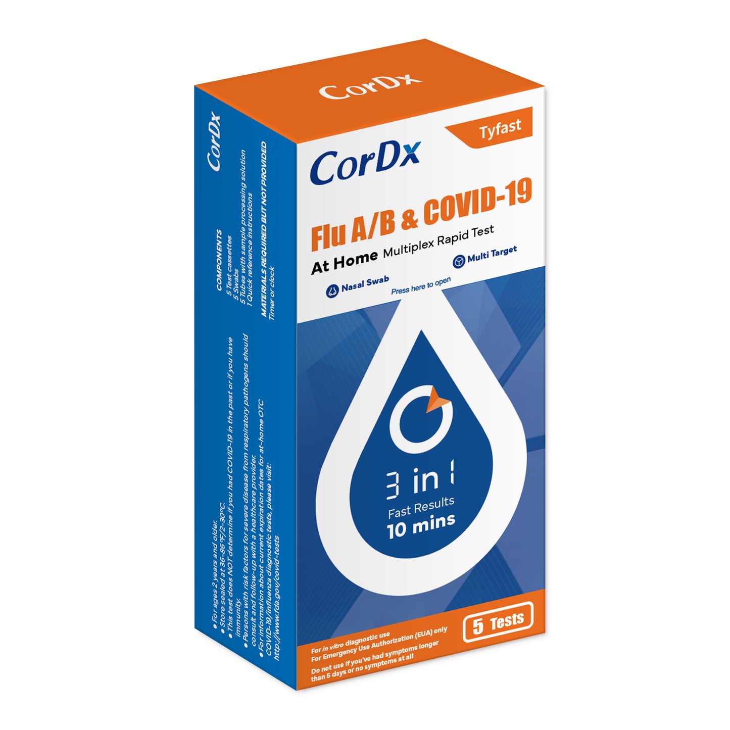 In Stock!!! CorDx TyFast Flu A/B & COVID-19 At Home Multiplex Rapid Test