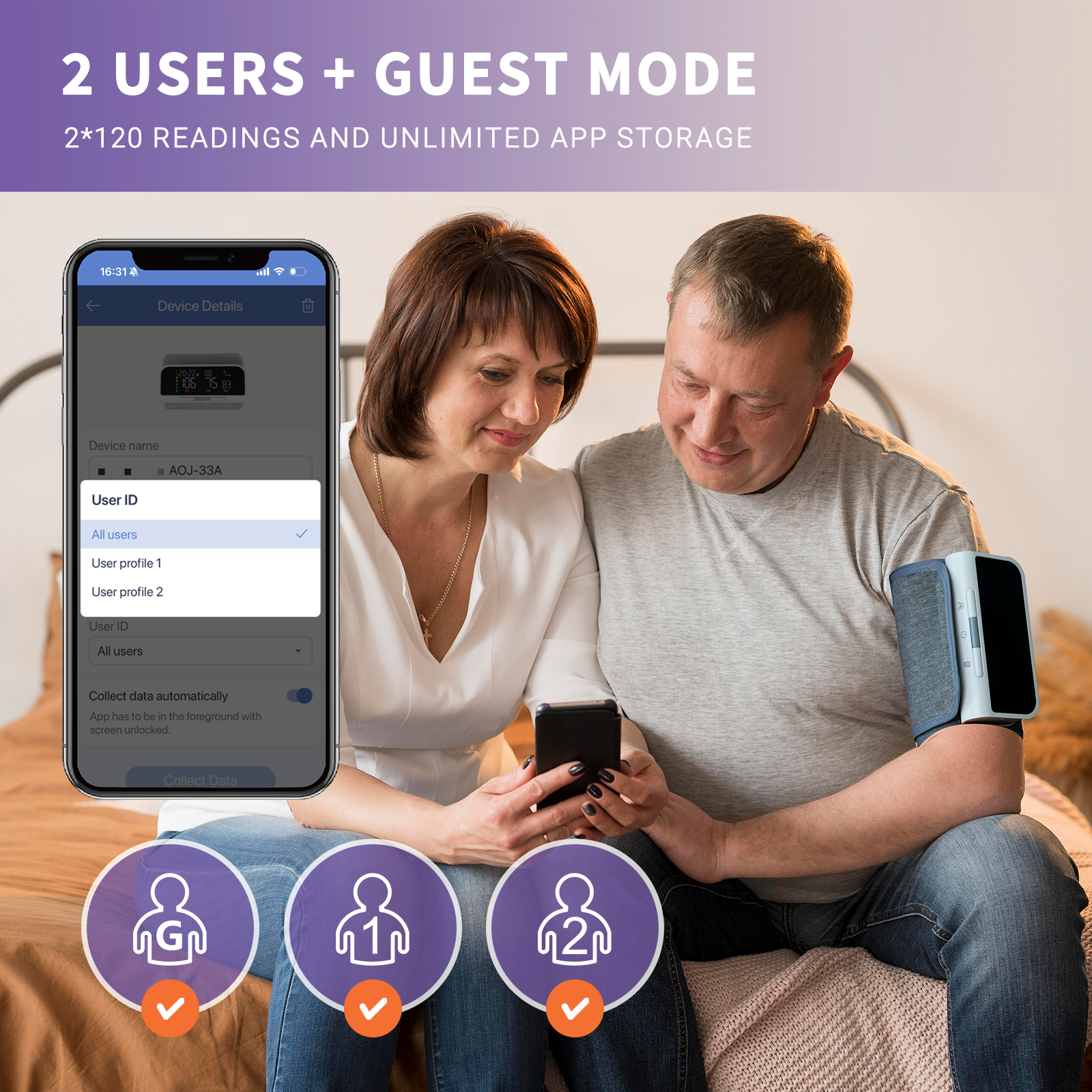 @AL21 Bluetooth Blood Pressure Monitor Upper Arm - Rechargeable Automatic BP Machine for Home Use, Accurate Digital Smart Wireless Kit with Large Cuff (8.7-16.5