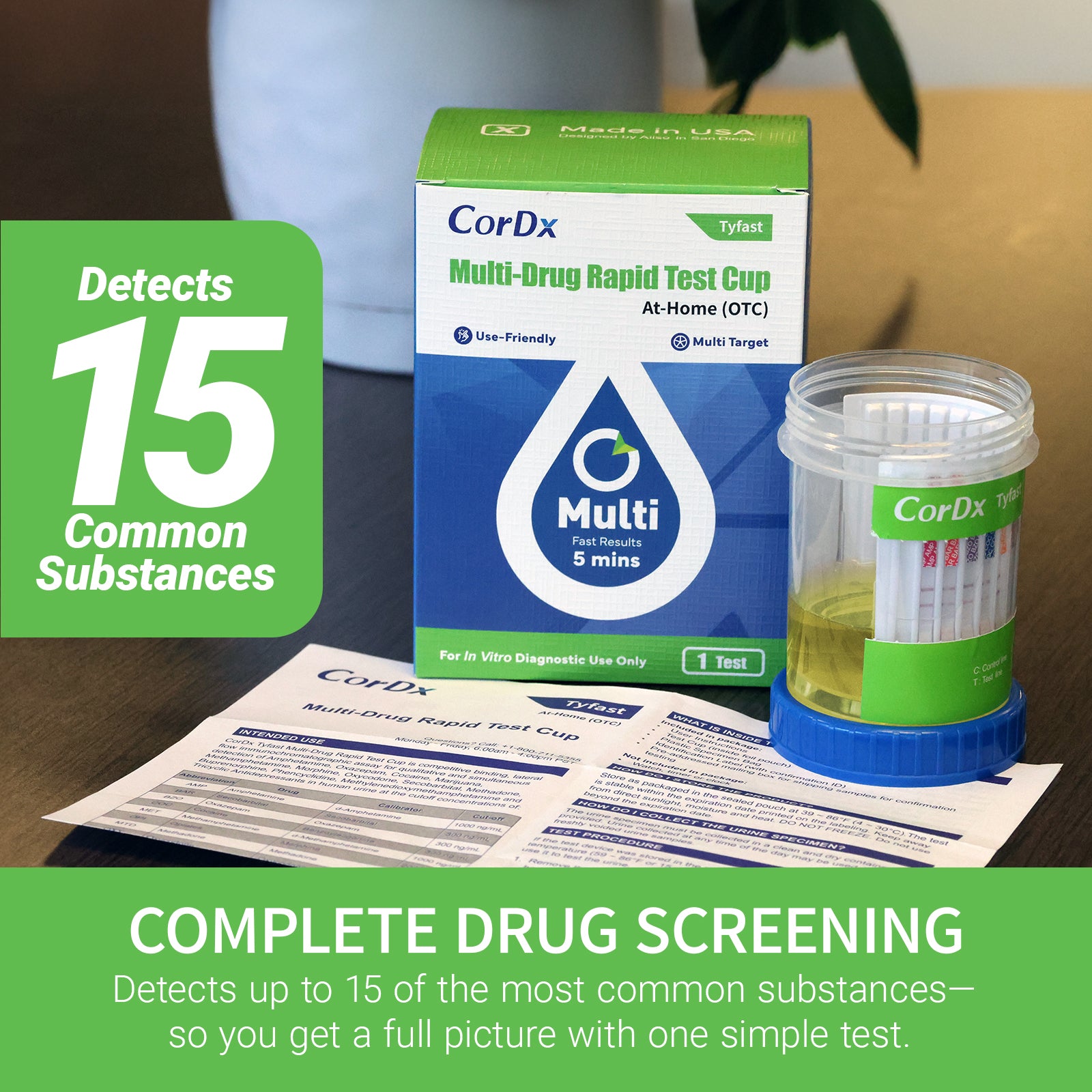 CorDx Drug Screening 15 Panel Test Card/Urine Cup (OTC)