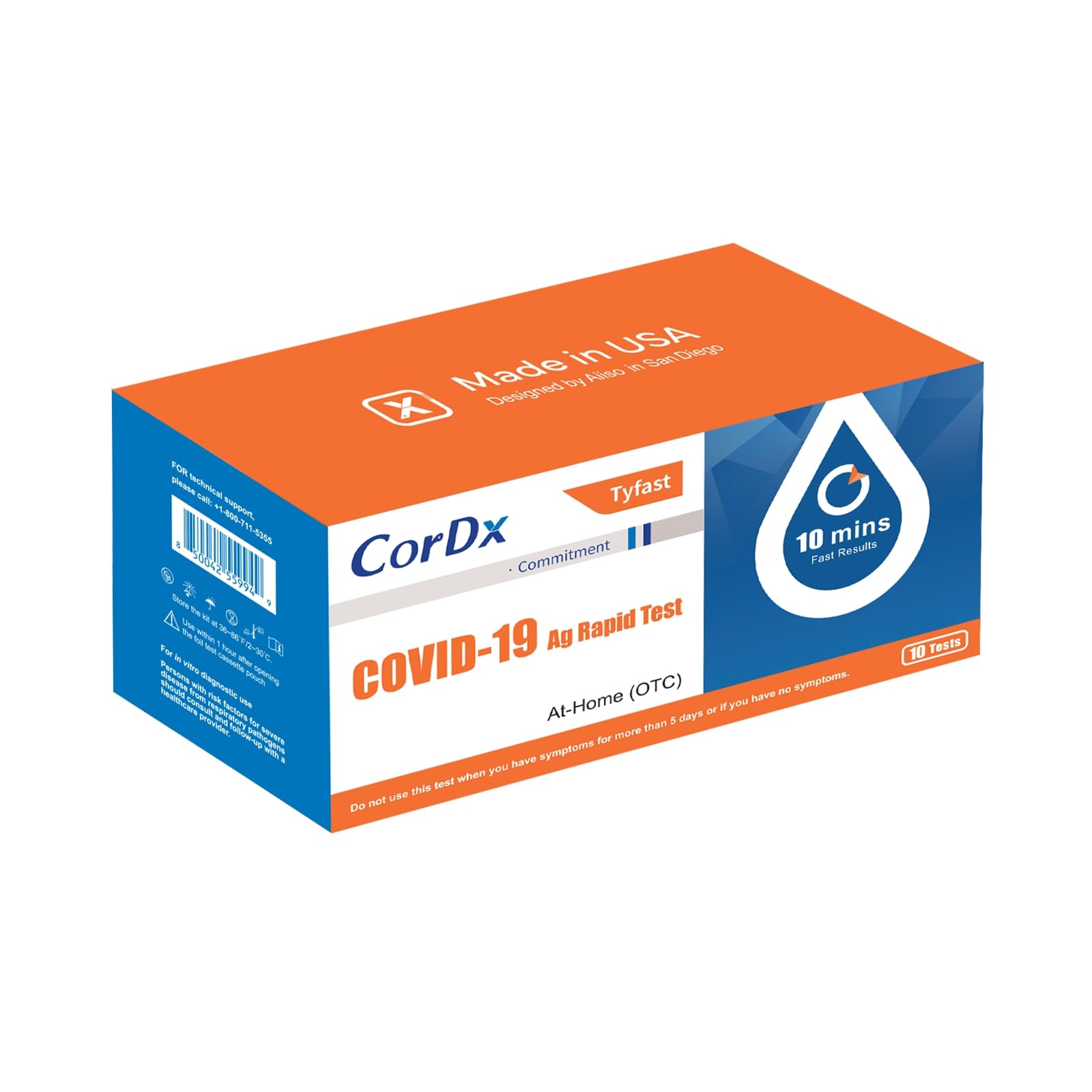 CorDx TyFast at-Home COVID-19 Antigen Rapid Test Kit, Easy, Accurate, Fast Results in 10 Minutes (510K)