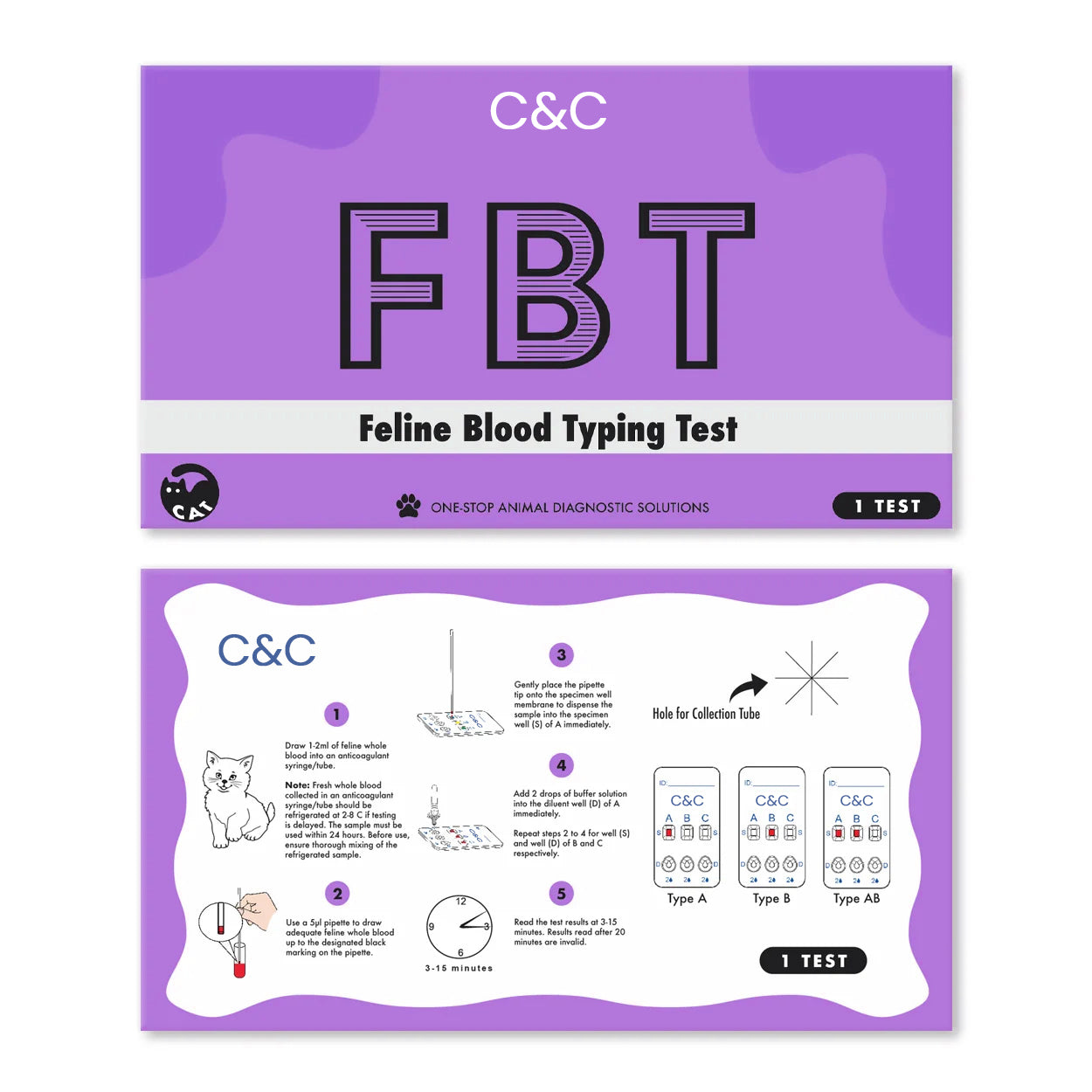C&C Feline Blood Typing Test (1 Test Kit) – Quick, Accurate, Easy