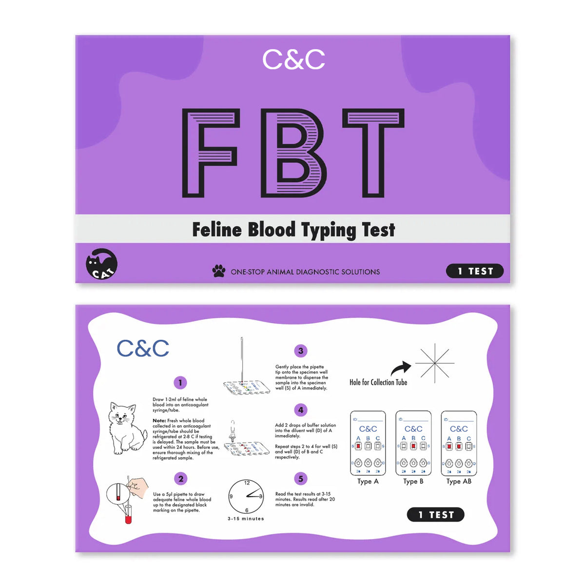 C&C Feline Blood Typing Test (1 Test Kit) – Quick, Accurate, Easy