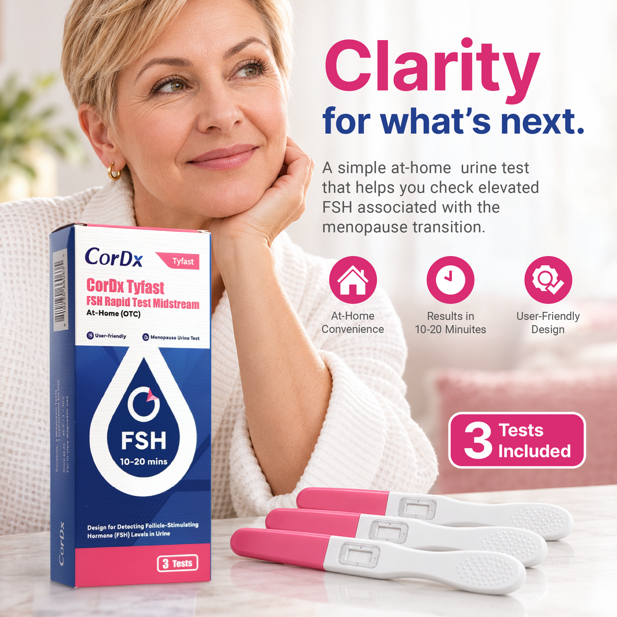 CorDx Tyfast FSH Rapid Test Midstream - 3 Tests/Box