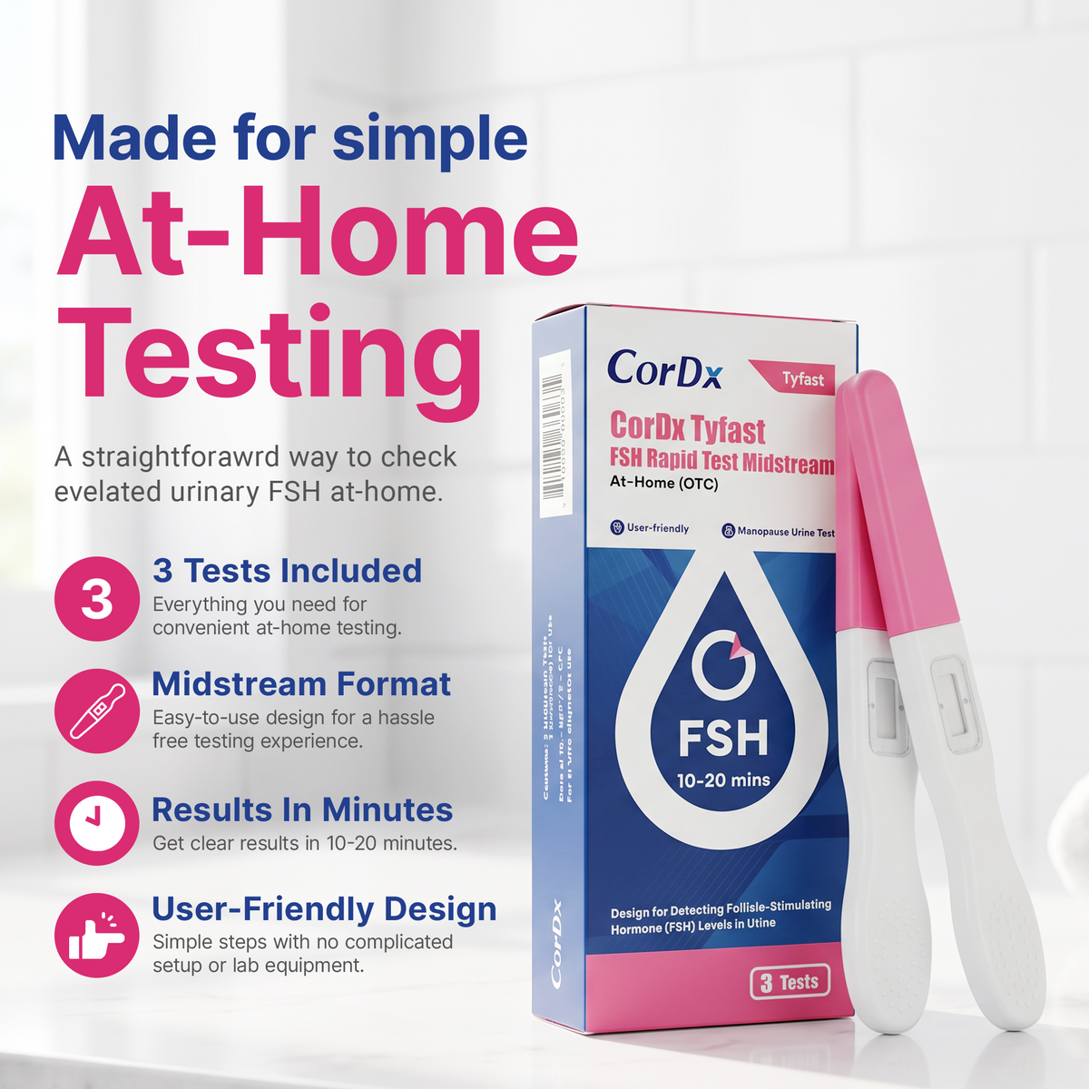 CorDx Tyfast FSH Rapid Test Midstream - 3 Tests/Box