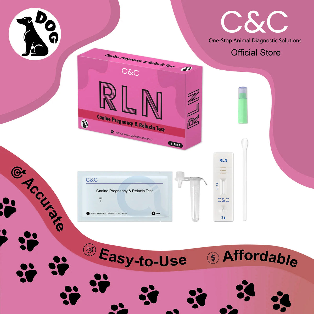 C&C Canine Pregnancy & Relaxin Test(1 Test Kit) – Fast, Reliable, Easy to Use